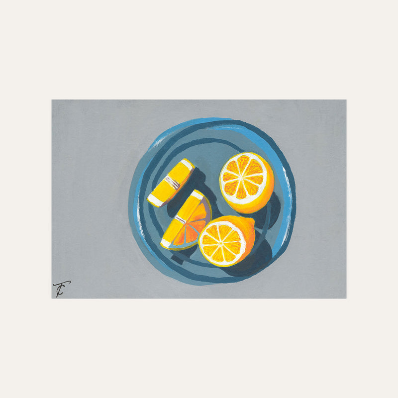 'Lemon Slices and Plate' framed original by Trelise Christian